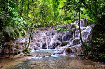 Beautiful waterfall, Mayan ruins, Palenque, Chiapas, Mexico.