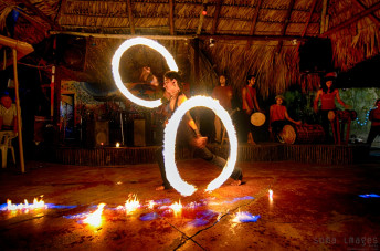 Fire dancer Palenque Performing Chiapas Mexico
