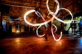 Fire dancer Palenque Performing Chiapas Mexico
