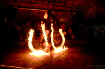 Fire dancer Palenque Performing Chiapas Mexico