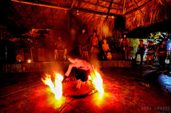 Fire dancer Palenque Preparing Chiapas Mexico