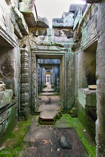 hallway between temples at Angkor Wat in Cambodia