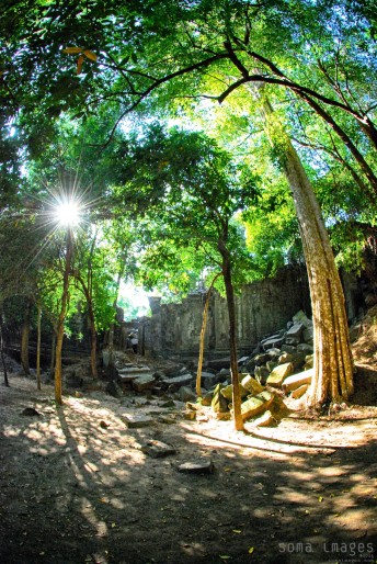 Run rays gleam, courtyard, Angkor Wat, Cambodia