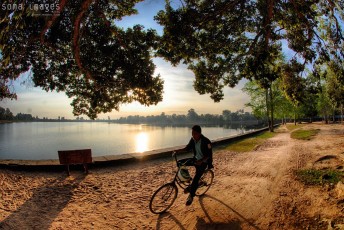 Leisurely bicycle ride, sunrise, Angkor Wat, Cambodia